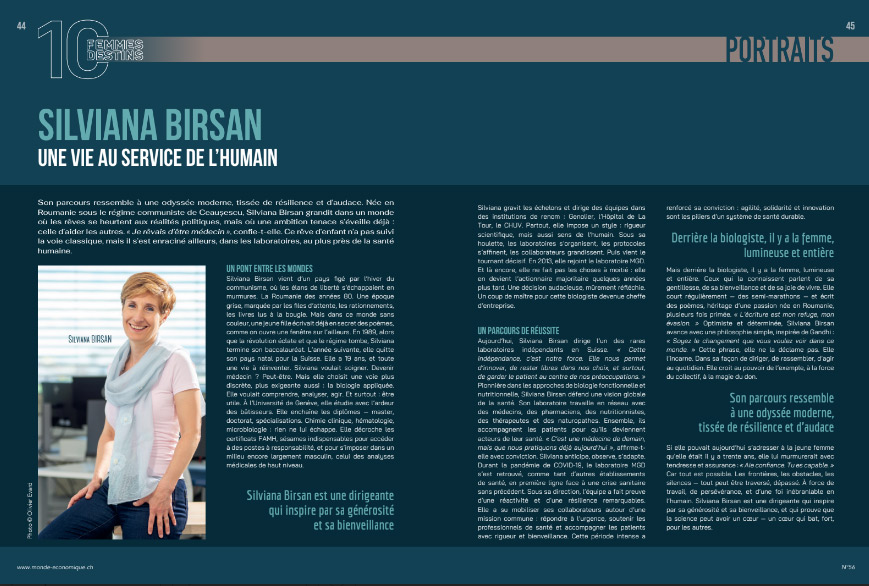 Portrait de Silviana Birsan, co-directrice de Labo MGD : un parcours inspirant au service de la santé, de l’humain et d’un leadership engagé.